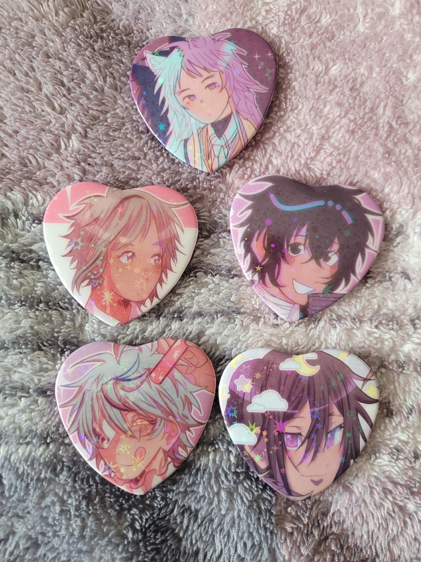 bungo stray dogs holographic heart pins