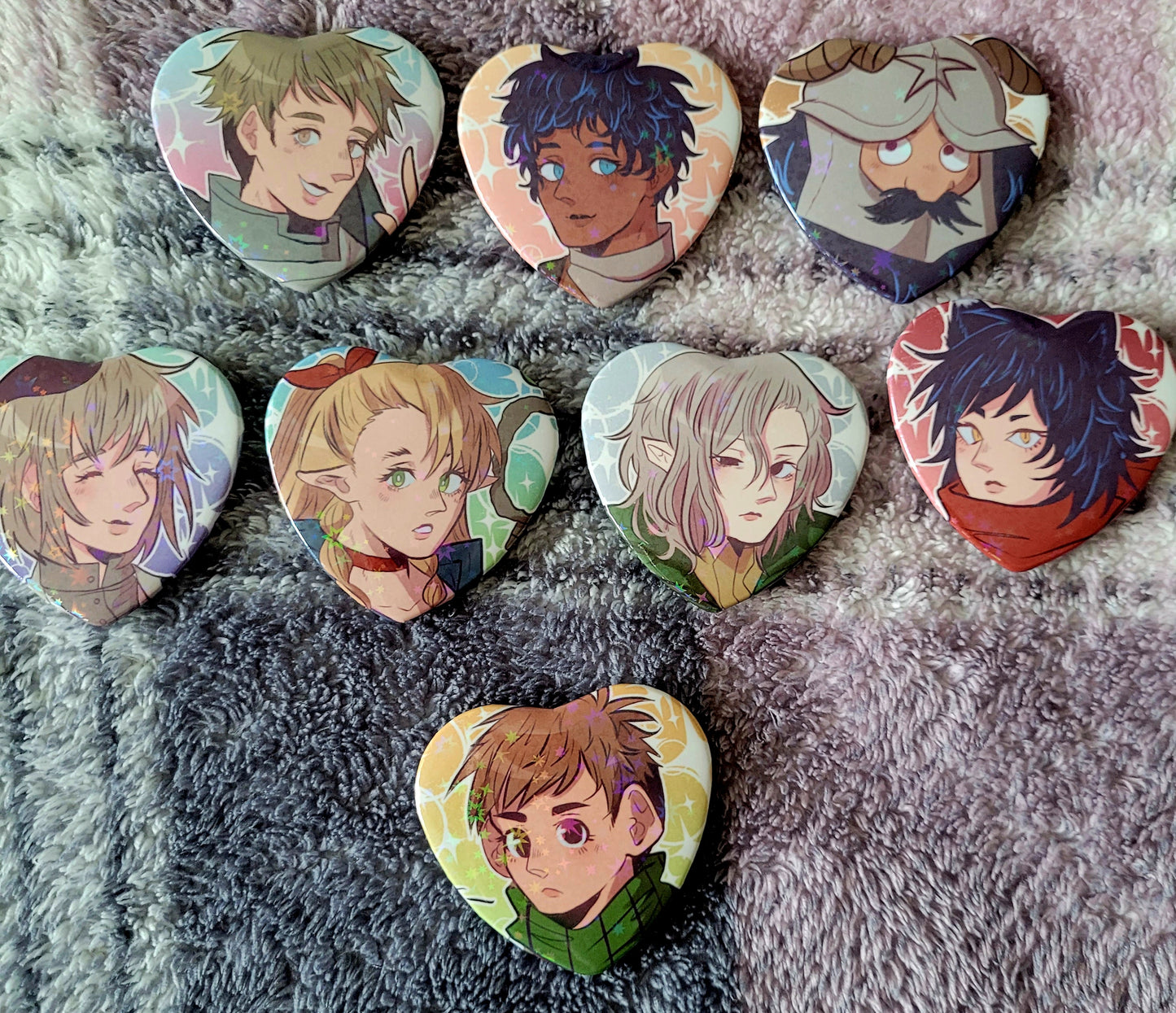 dungeon meshi holographic heart pins