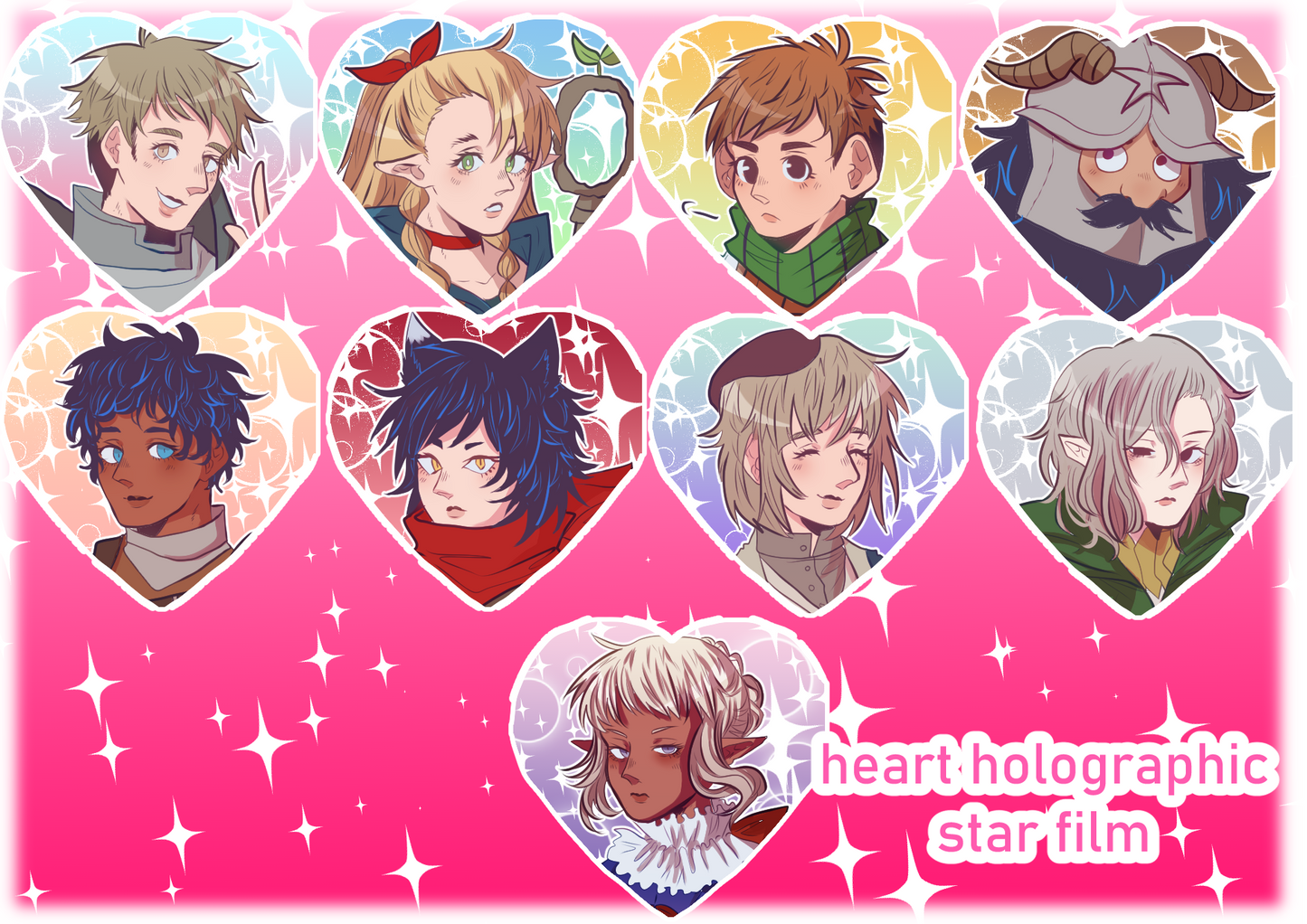 dungeon meshi holographic heart pins